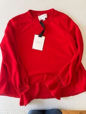 NWT Red Long-Sleeve Ruffle Cuff Top